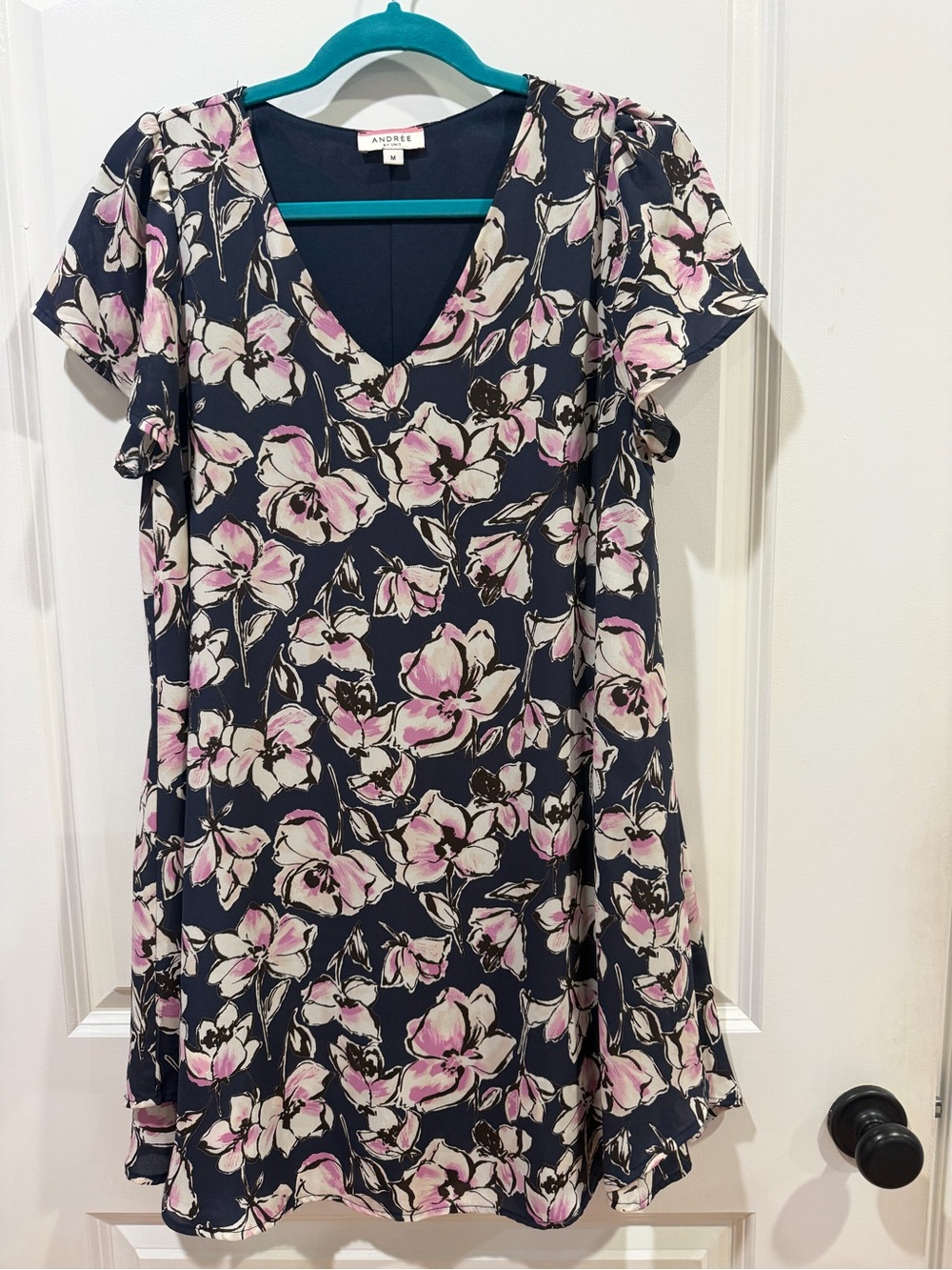 ANDREE BY UNIT Navy Floral V-Neck Swing Dress - Pink & White Flowers